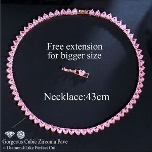 14k ROSE GOLD PLATED PINK HEART SHAPED TENNIS NECKLACE